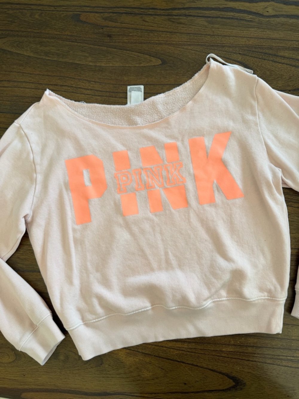 PINK Logo Pullover Sweatshirt in Pink Coral Off the Shoulder Medium